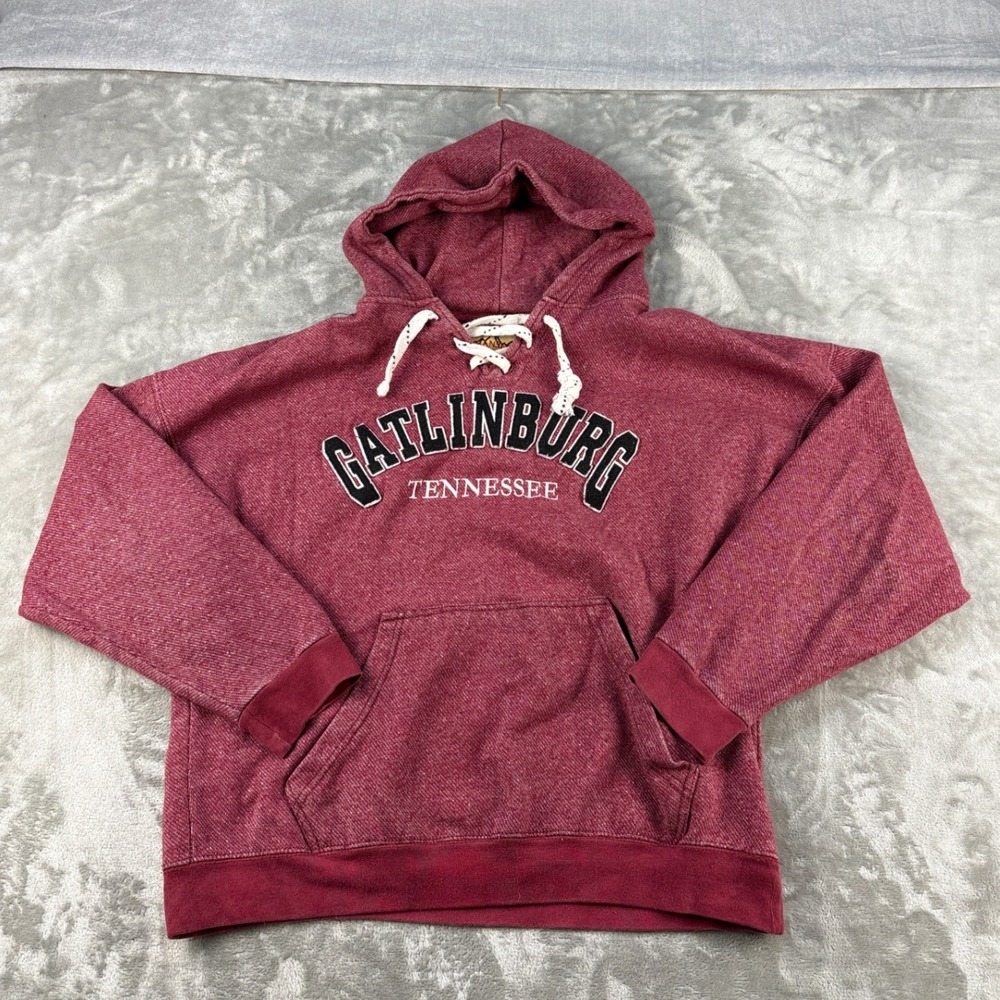 Sanjeev Hoodie Unisex Medium Gatlinburg Tennessee Lace Up Burgundy EUC